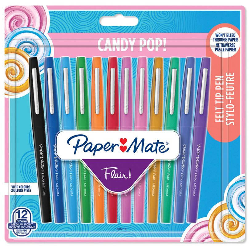 3501179856162-PAPERMATE - 12 Feutres d'Écriture Flair Candy Pop - Pointe Moyenne - Assortiments Variés--0