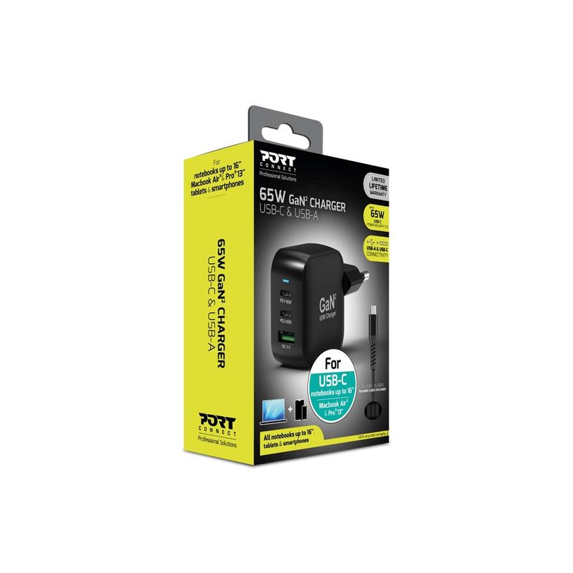 3567042031807-PORT Connect - Adaptateur secteur - GaN II, avec câble de 2 m - 65 W - 3 connecteurs de sortie (2 x USB-C, USB type A) - -P_405287955_2-8