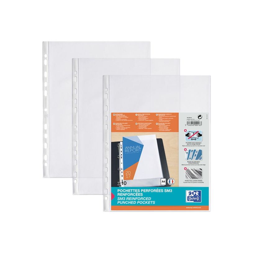 3148240000163-Oxford SM3 - 10 Pochettes perforées - A4 - lisse - pour 25 feuilles - 10/100-P_431410_4-3