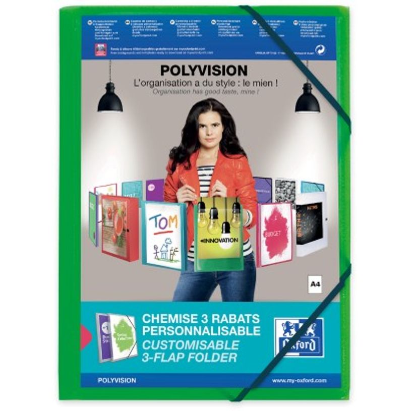 3045054800340-Oxford Polyvision - Chemise personnalisable à rabats - A4 - disponibles dans différentes co-P_480034_4-3
