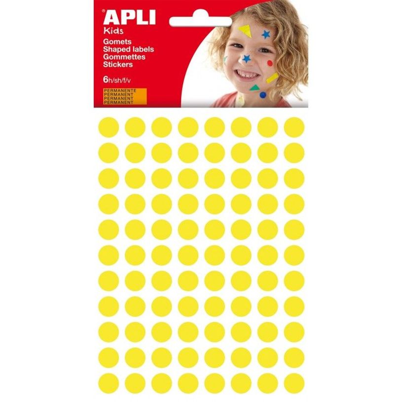 8410782132325-APLI kids - Round permanent educational stickers - 10.5 mm, 6 sheets - jaune-P_500506_2-0