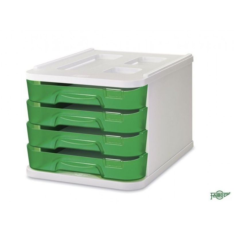 8425901011191-Faibo - Bloc de classement à tiroirs - 4 compartiments - gris, vert fluorescent-P_501165_2-0