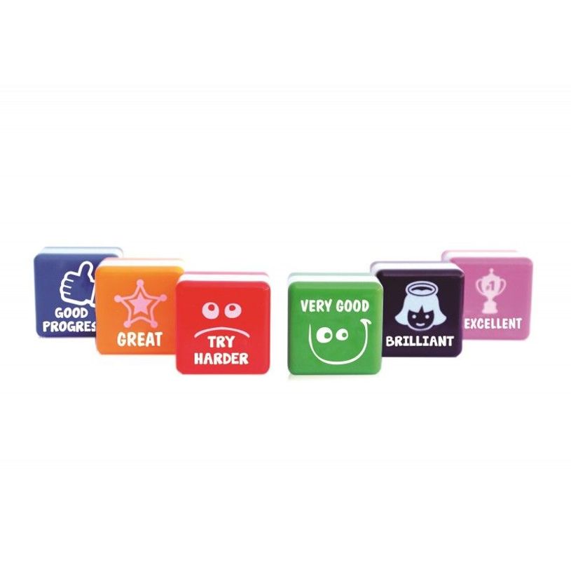 8435258006146-Office Box English Teacher - Tampon - pré-encré - rouge, bleu, vert, orange, rose, pourpre - texte fixe, fenêtre d'image - EXCELLENT, VERY GOOD, BRILLIANT, TRY HARDER, GOOD PROGRE-P_509482_1-0