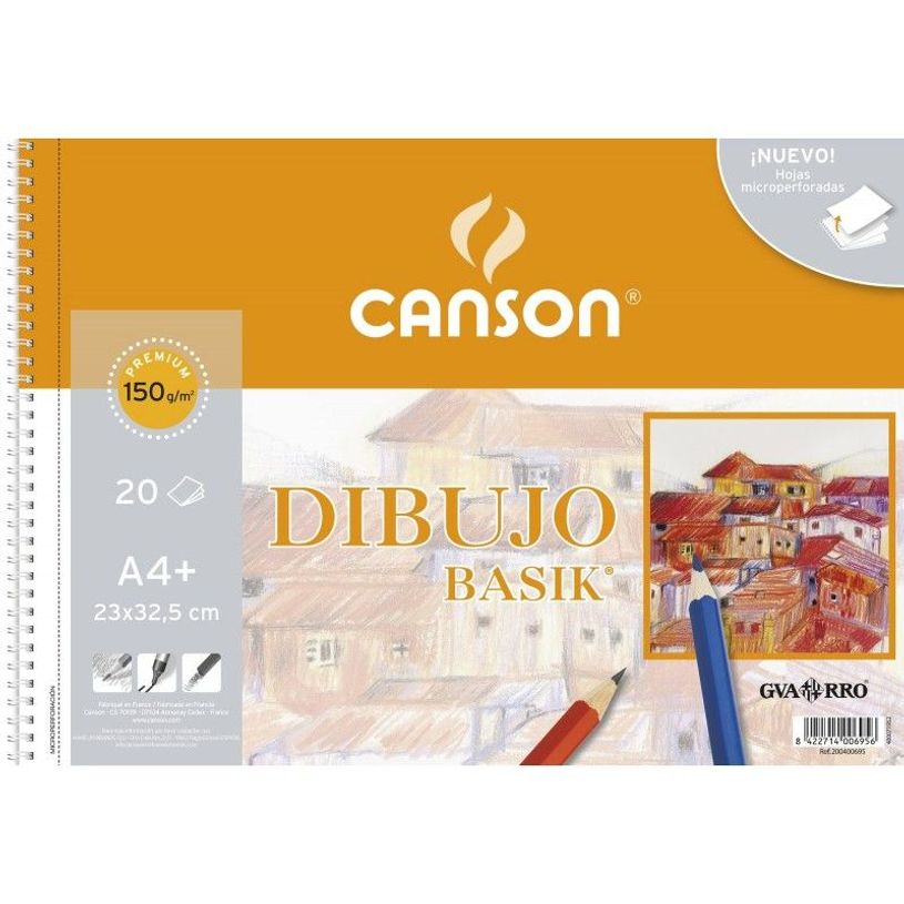 0000005112814-Canson Basik Premium - Bloc de papier à dessin - reliure à anneaux métalliques - A4 Plus - -P_511281_1-0