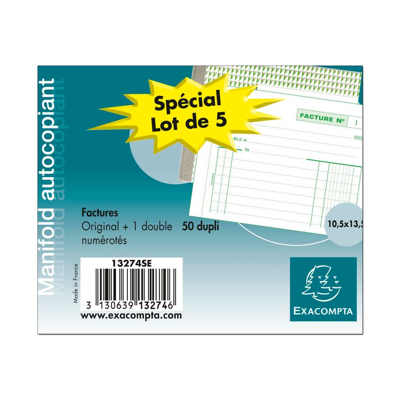 3130639132746-Exacompta - 5 Manifolds Carnets de factures - 50 dupli - 10,5 x 13,5 cm-P_513274_1-0