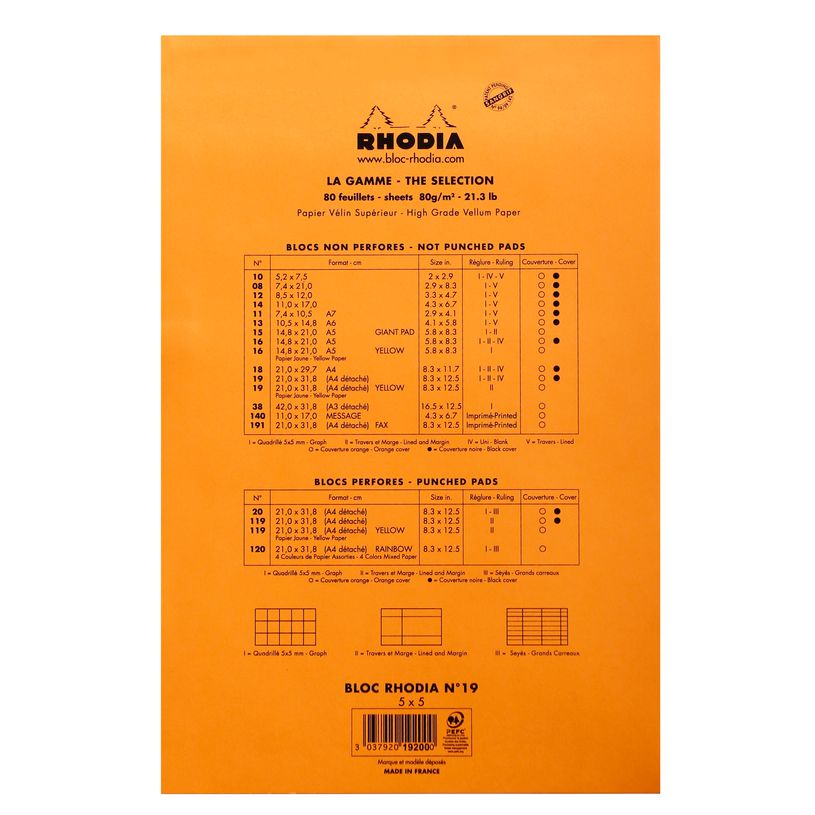 0113037920194-Rhodia - Pack de 5 Blocs notes - A4 + - 80 pages - petits carreaux - 80g - orange-P_519200_2-1