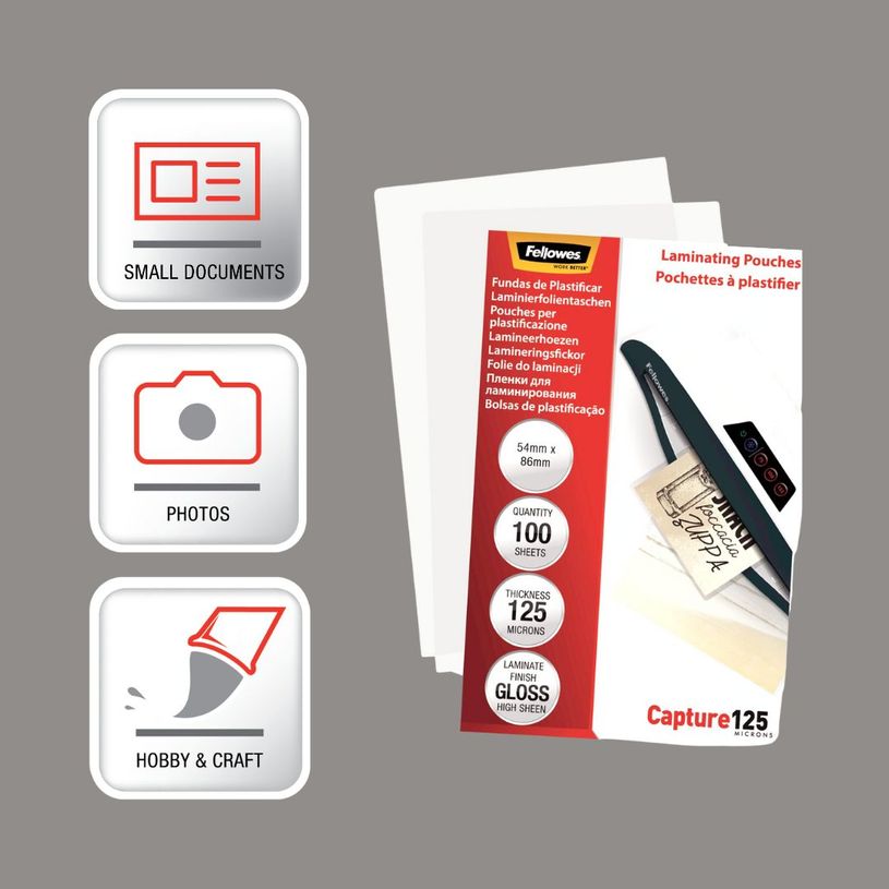 0400000530635-Fellowes - 100 pochettes de plastification (54 x 86 mm) - 125 microns - brillantes --3