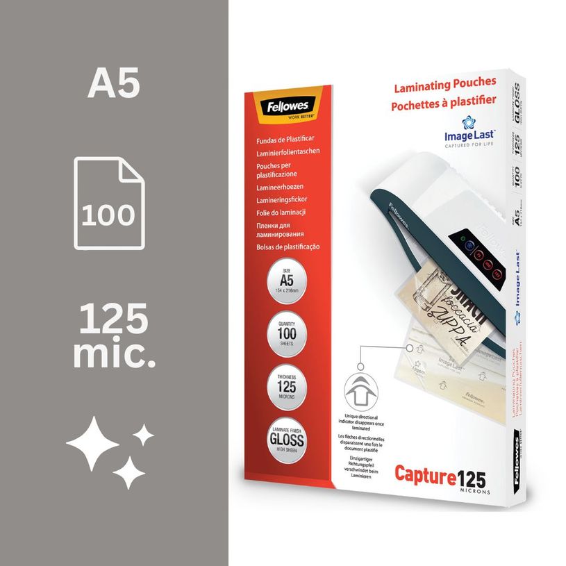 077511530739-Fellowes - 100 pochettes de plastification A5 (154 x 216 mm) - 125 microns - brillantes --1