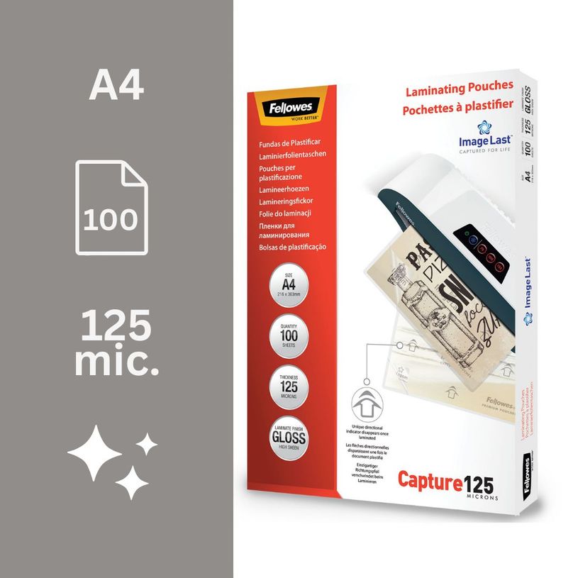 0077511530746-Fellowes - 100 pochettes de plastification A4 (216 x 303 mm) - 125 microns - brillantes --1