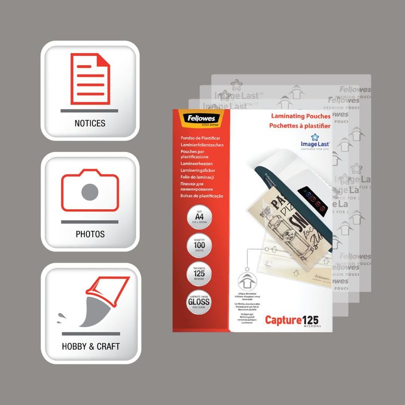 0077511530746-Fellowes - 100 pochettes de plastification A4 (216 x 303 mm) - 125 microns - brillantes --4