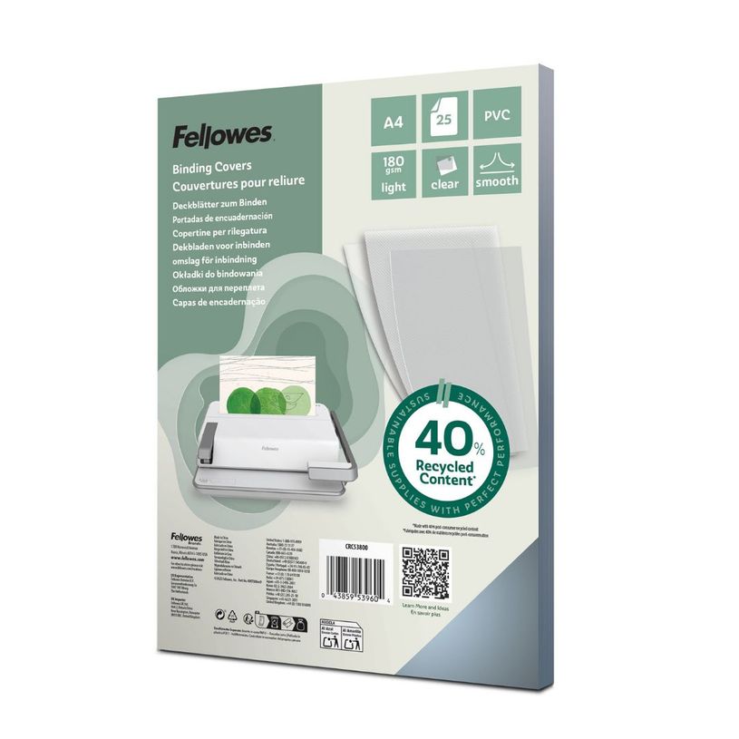 0043859539604-Fellowes - 25 couvertures à reliure A4 (21 x 29,7 cm) - plastique 180 microns - transparent--0