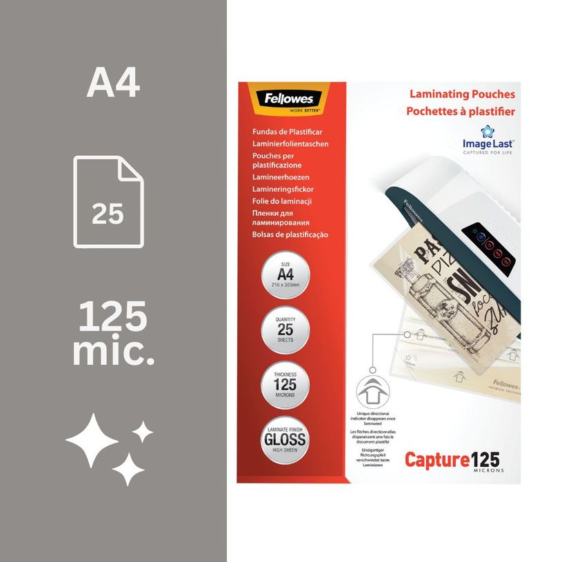 0775115396330-Fellowes - 25 pochettes de plastification A4 (216 x 303 mm) - 125 microns - brillantes --1