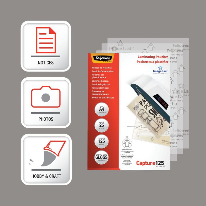 0775115396330-Fellowes - 25 pochettes de plastification A4 (216 x 303 mm) - 125 microns - brillantes --4