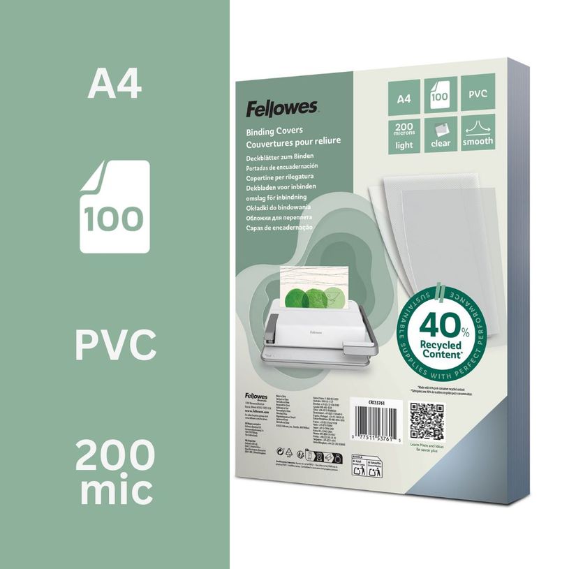 0077511537615-Fellowes - 100 couverture à reliures A4 (21 x 29,7 cm) - plastique 200 microns - transparent--1