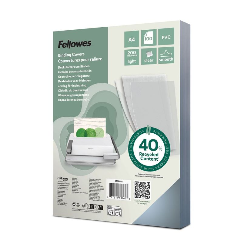 0077511537615-Fellowes - 100 couverture à reliures A4 (21 x 29,7 cm) - plastique 200 microns - transparent--0