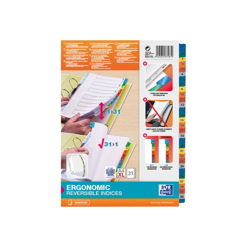 3045055675879-Oxford StrongLine - Intercalaire 31 positions numériques 1 à 31 - A4 Maxi - carte blanche-P_567587_1-0