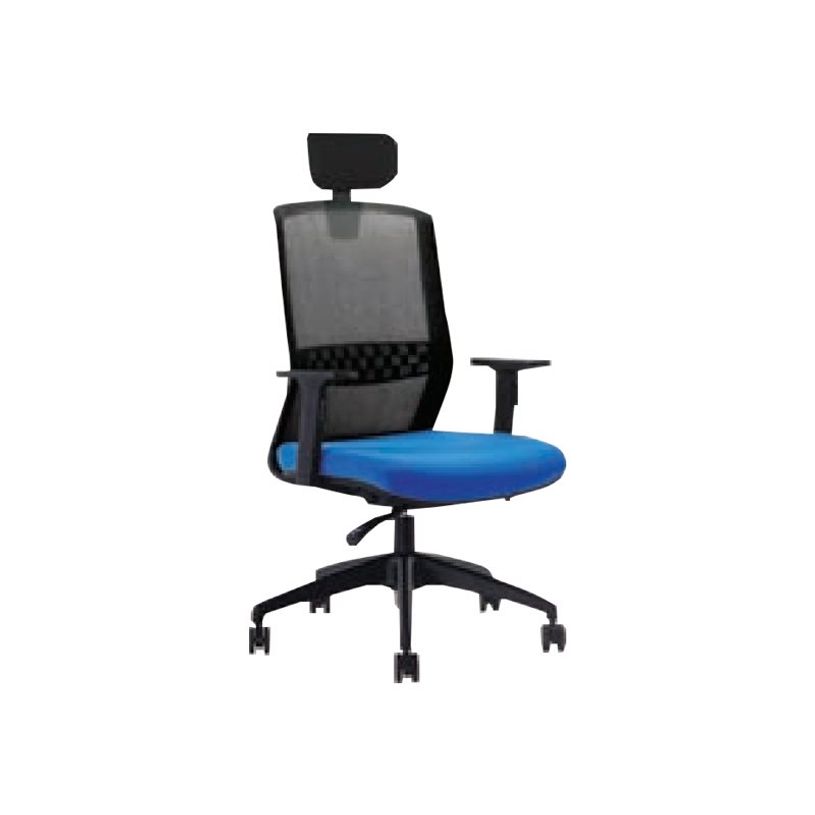 3760185028622-Fauteuil de bureau SCOTT NOIR - Accoudoirs réglables - appuie tête réglable - bleu-P_575285_1-0