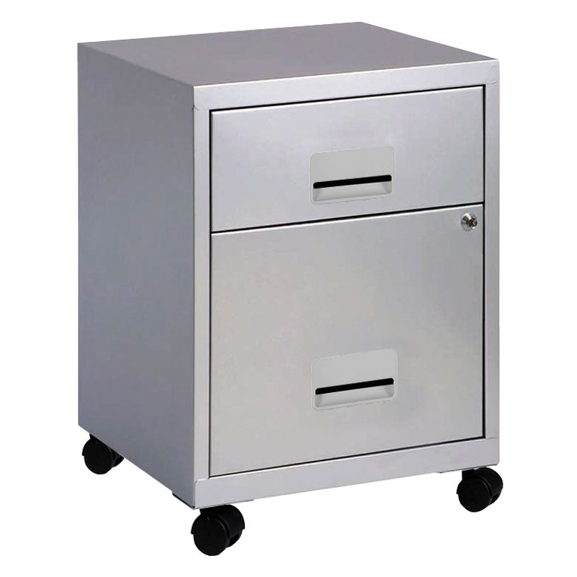 3219095950269-Caisson mobile en métal - L40 x H51,2 x P40 cm - 2 tiroirs dont 1DS - alu-P_595016_1-0