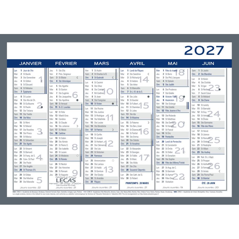 3147281600318-Calendrier LECAS -2 Couleurs- 17,5x13,5 - 1 année sur 2 faces--0