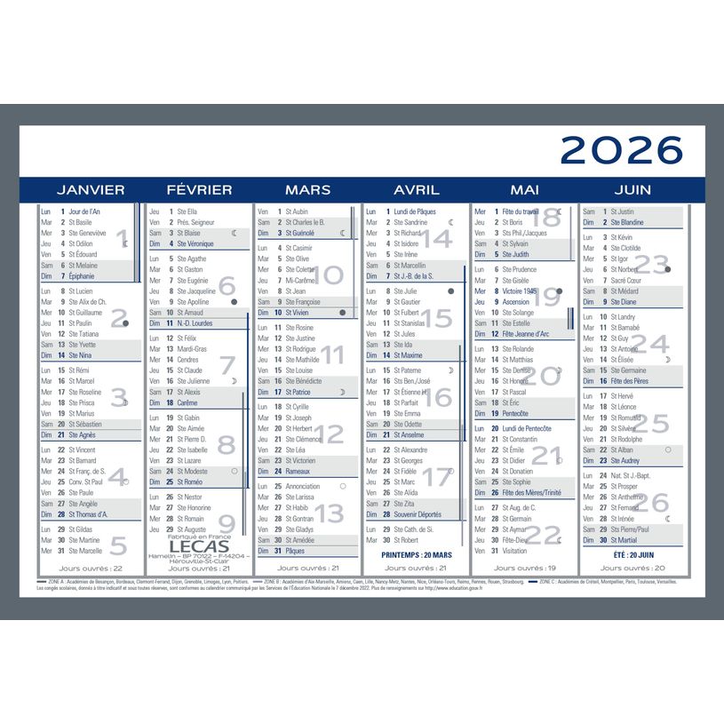 3147281600318-Calendrier LECAS -2 Couleurs- 17,5x13,5 - 1 année sur 2 faces --0