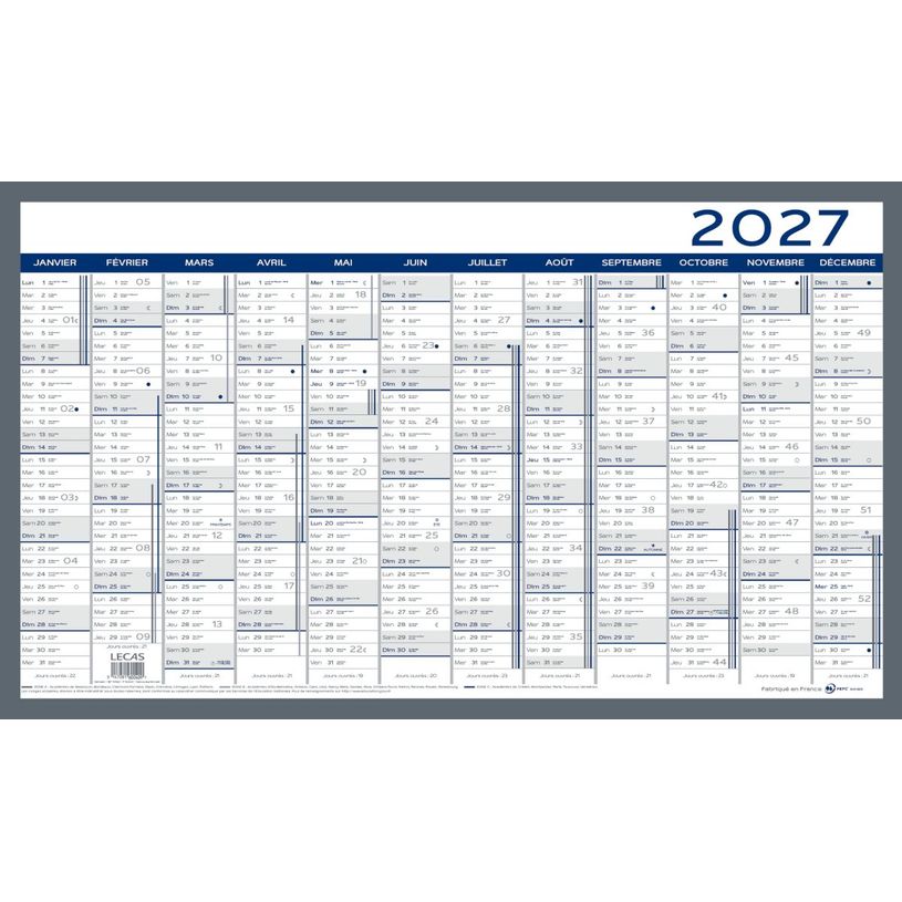 3147281600400-Calendrier LECAS - 2 Couleurs -  65x43 - 1 année sur 2 faces--0