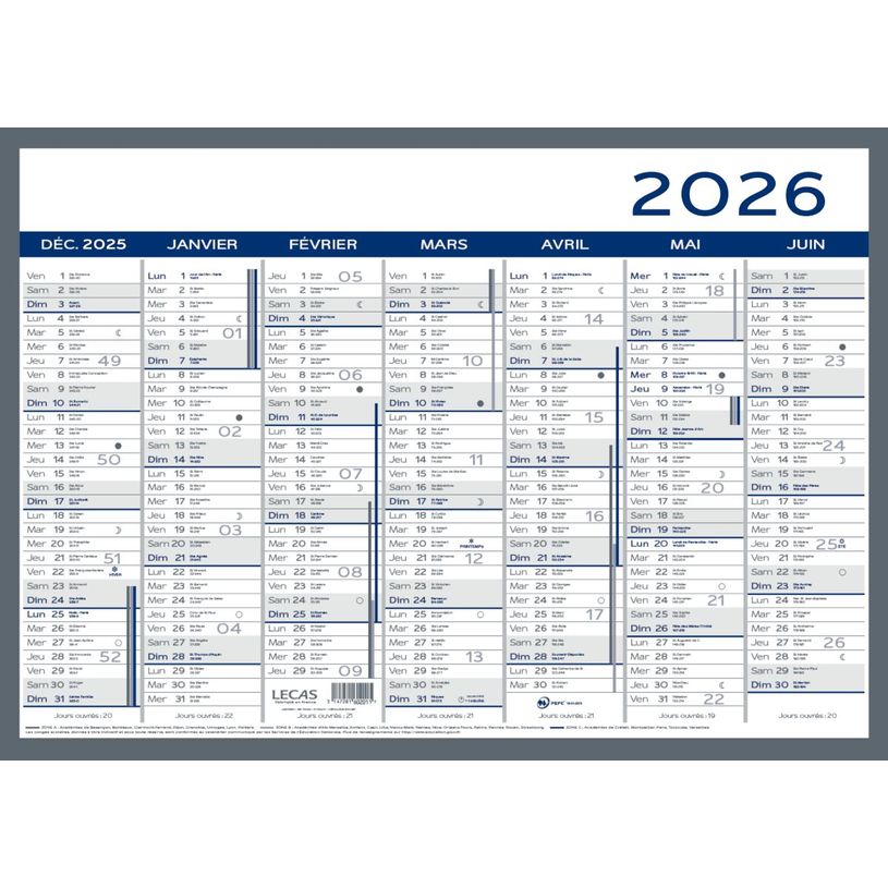 3147281602015-Calendrier Lecas 2 Couleurs 55x40,5 1 Année Sur 2 Faces  Hamelin--0