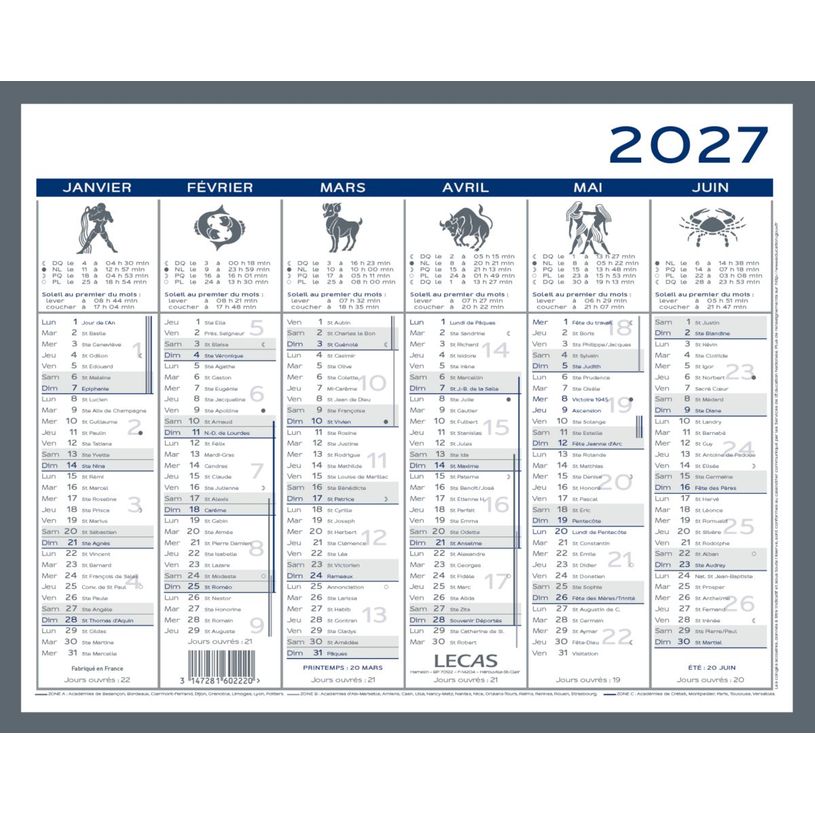 3147281602220-Calendrier LECAS - 2 Couleurs-  42x32 - 1 année sur 2 faces--0