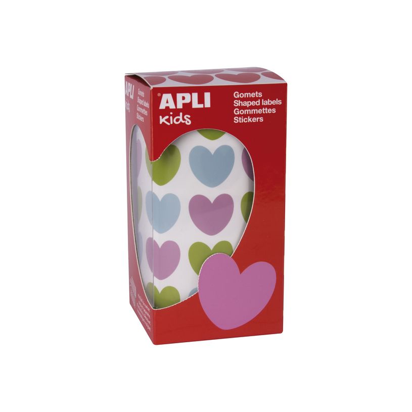 8410782167969-APLI kids - Adhésif décoratif - 900 pièces - cœur - 20 x 18 mm - bleu clair, rose, vert c-P_605869_1-0