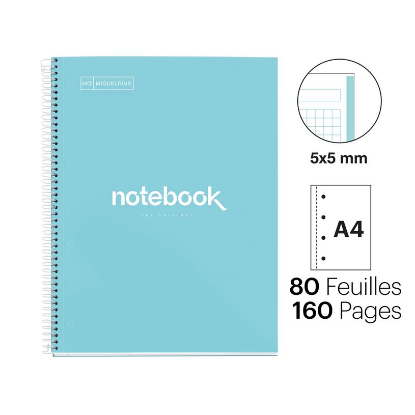 8422593460474-Notebook Emotions, Couverture rigide, A4, quadrillage 5x5 mm, 80 feuilles de 1 couleur, Miquelrius, Ble--1