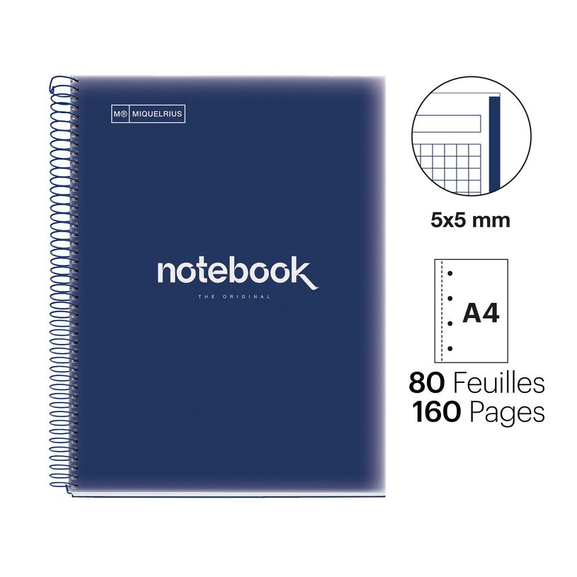 8422593460573-Notebook Emotions, Couverture souple, A4, quadrillage 5x5 mm, 80 feuilles de 1 couleur, Miquelrius, Ble--1