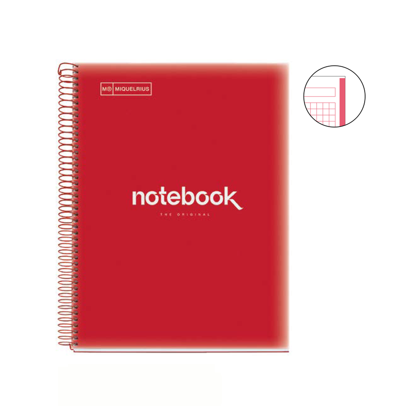 8422593460603-Notebook Emotions, couverture souple, A4, quadrillage 5x5 mm, 80 feuilles de 1 couleur, Miquelrius, Rou--1
