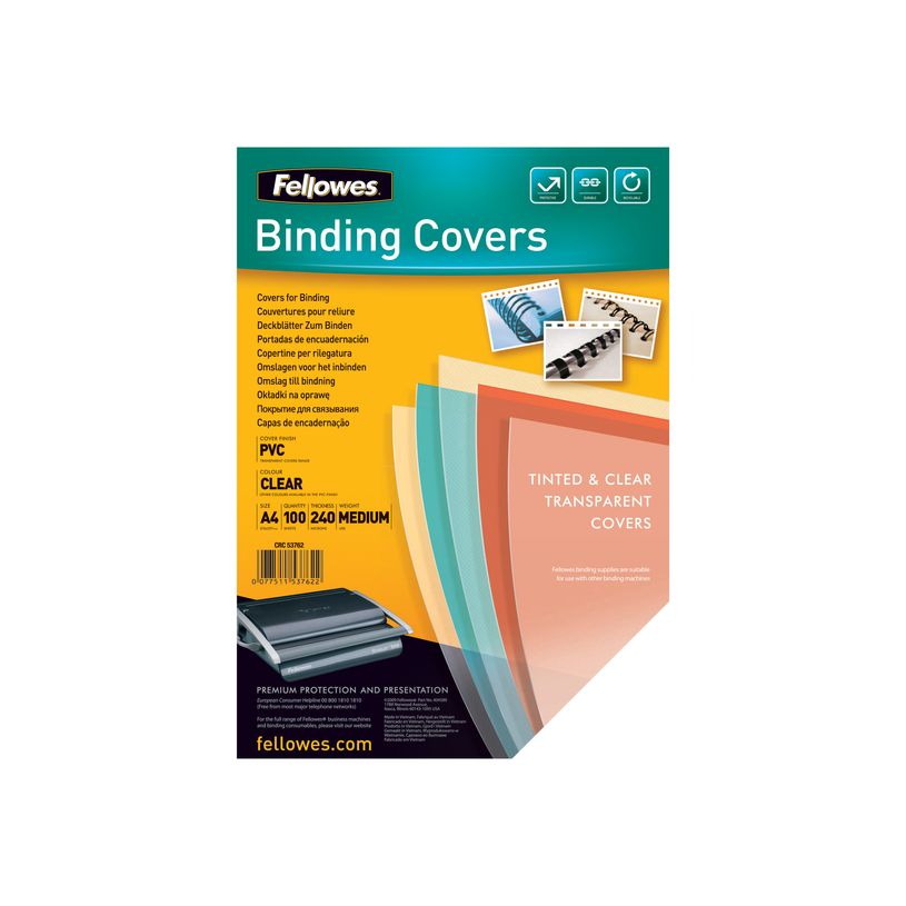 0077511537622-Fellowes - A4 (210 x 297 mm) - clair - 240 g/m² - 100 unités couverture à reliure PVC - pour Fellowes Galaxy 500, Galaxy Wire, Pulsar+ 300, Quasa-P_615169_2-0