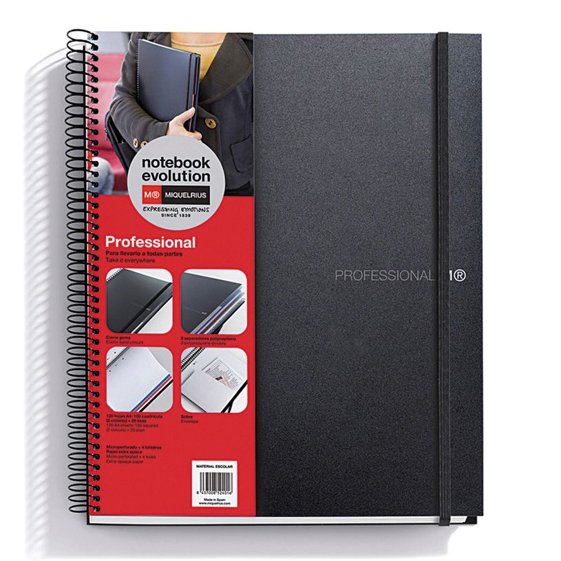 8422593479063-Notebook The Original, Couverture souple, A5, quadrillage 5x5 mm + Lisse, 120 feuilles de 2 couleurs, Miquelrius, Noi--6