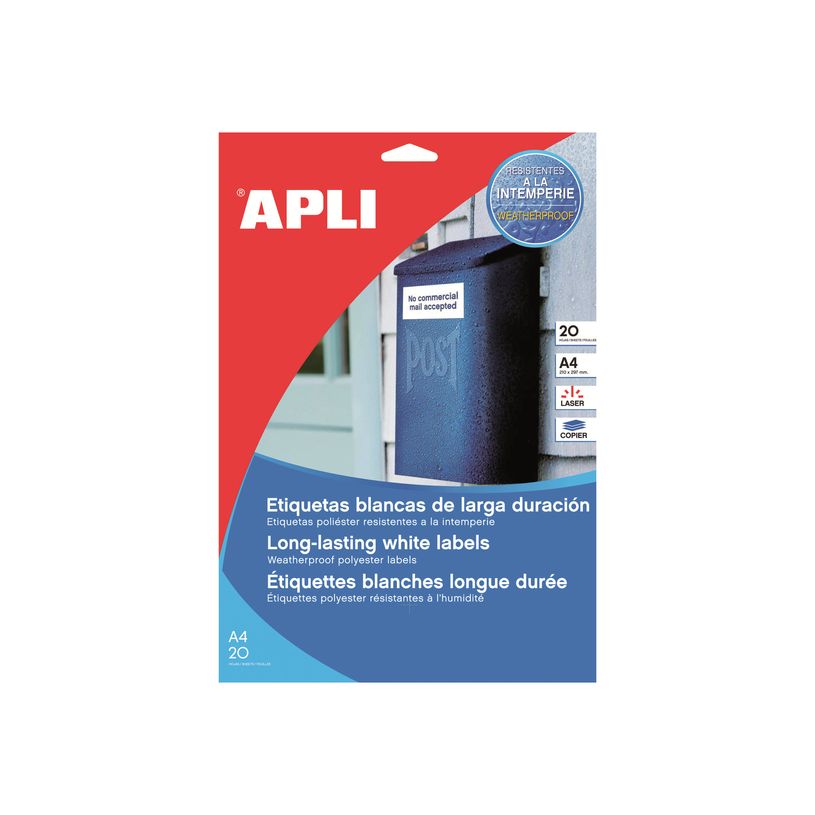 8410782012283-Apli Agipa - 20 Étiquettes blanches - A4 (210 x 297 mm) -  résistantes aux intempéries-P_648978_1-0