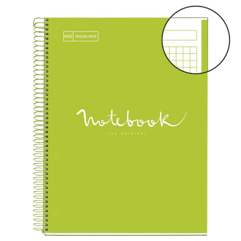 8422593460764-Notebook Emotions, couverture rigide, A4, quadrillage 5x5 mm, 80 feuilles de 1 couleur,Miquelrius, Lime--0