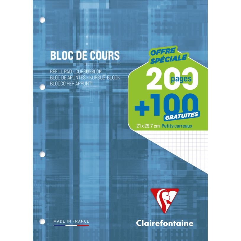 3329680658163-Clairefontaine - Bloc de cours - A4 - 300 pages - petits carreaux (5x5 mm) - perforé--0