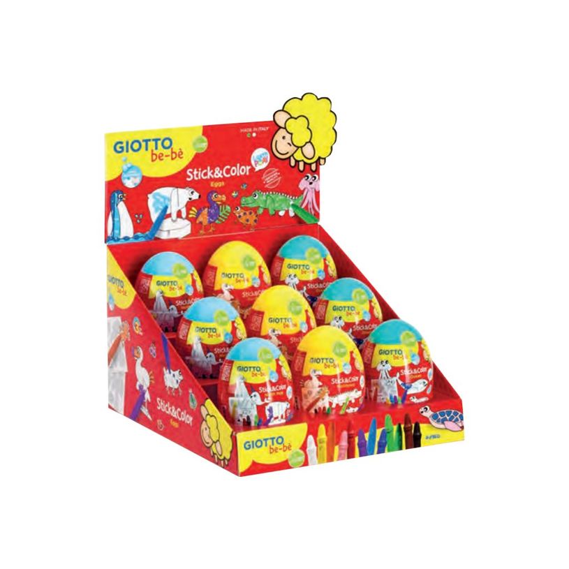 8000825035289-GIOTTO BE-BÈ Stick & Color - 9 crayons de cire en forme d'œuf - couleurs assorties -P_665449_1-0