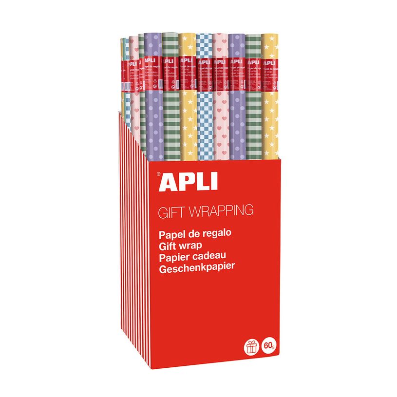 8410782186304-APLI kids Nordik Fun - Emballage cadeau - 70 cm x 2 m - 60 g/m² - turquoise bike, lilac hearts, aquamarine green, mustard flowers, pink stars - papie--1