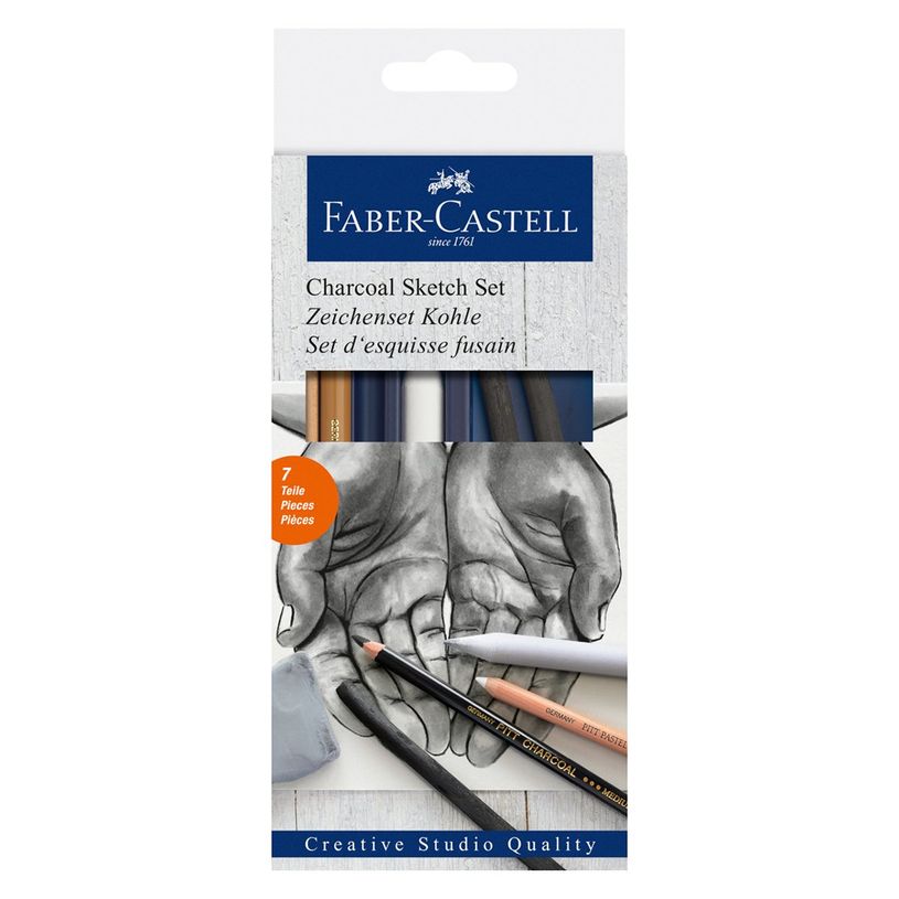 4005401140023-Faber-Castell Creative Studio - Set fusain - 3 crayons de couleur : noir, blanc, sanguin-P_675949_2-0