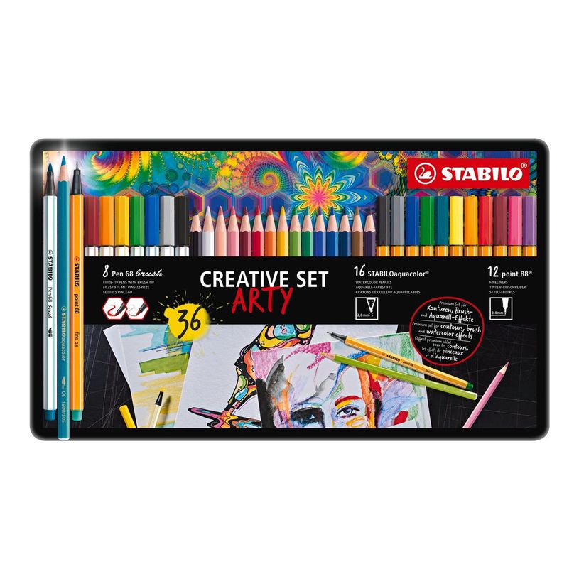 4006381582681-STABILO ARTY Creative Set - Assortiment de 36 : pen 68, aquacolor et point 88 - couleurs asso-P_676378_4-0
