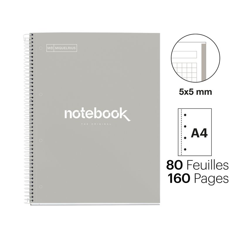 8422593466261-Notebook Emotions, Couverture rigide, A4, quadrillage 5x5 mm, 80 feuilles de 1 couleur, Miquelrius, Gri--1