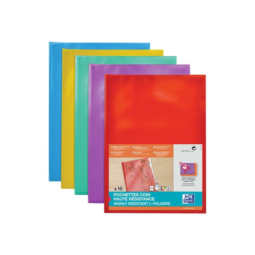3045056806159-Oxford - 10 Pochettes coin - A4 - pour 25 feuilles - 15/100 - assorties transparents-P_680615_1-0