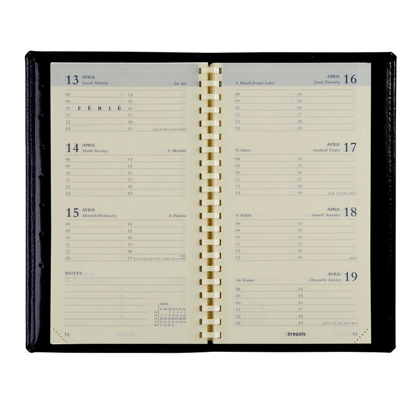 5412303124591-Agenda de poche spiralé Genova Interplan - 1 semaine sur 2 pages - 8,9 x 16 cm - noir - Brepols--1