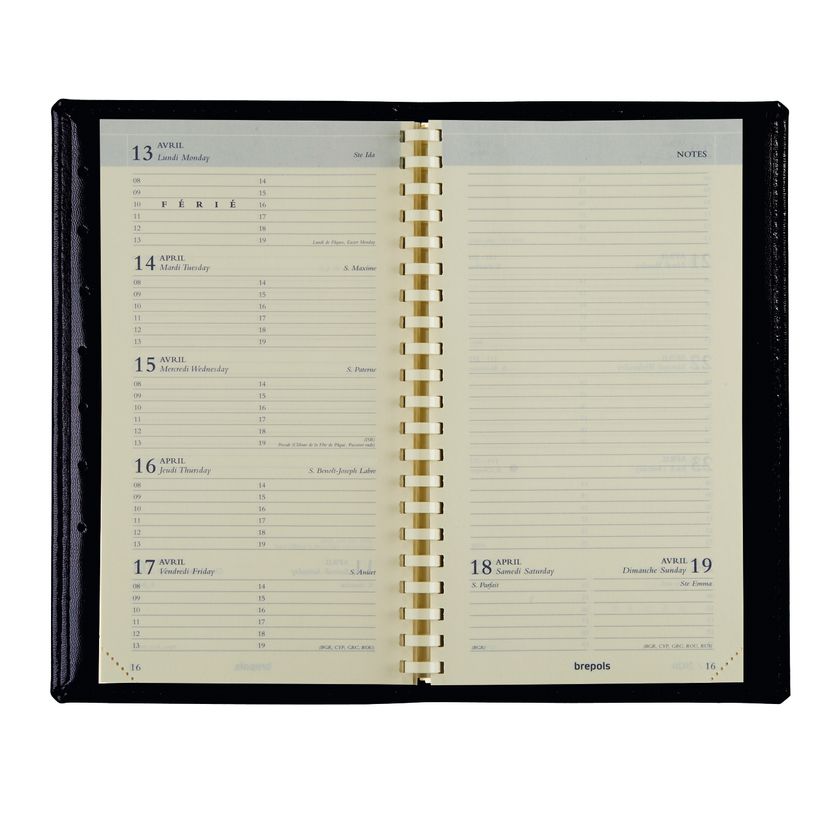 5412303124690-Agenda de poche spiralé Genova Notaplan - 1 semaine sur 2 pages - 9 x 16 cm - noir - Brepols--1