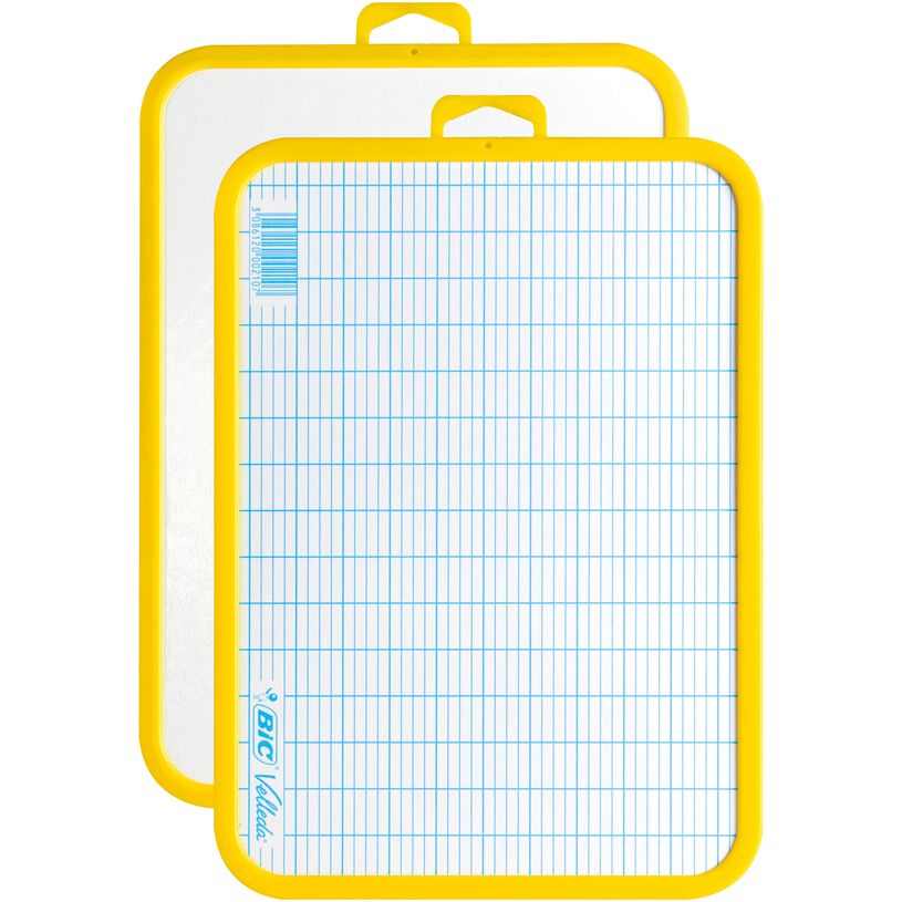 3086120002107-BIC - Ardoise Velleda blanche - 19 x 26 cm - double face grands carreaux (seyes) - cadre jaun-P_746210_3-2