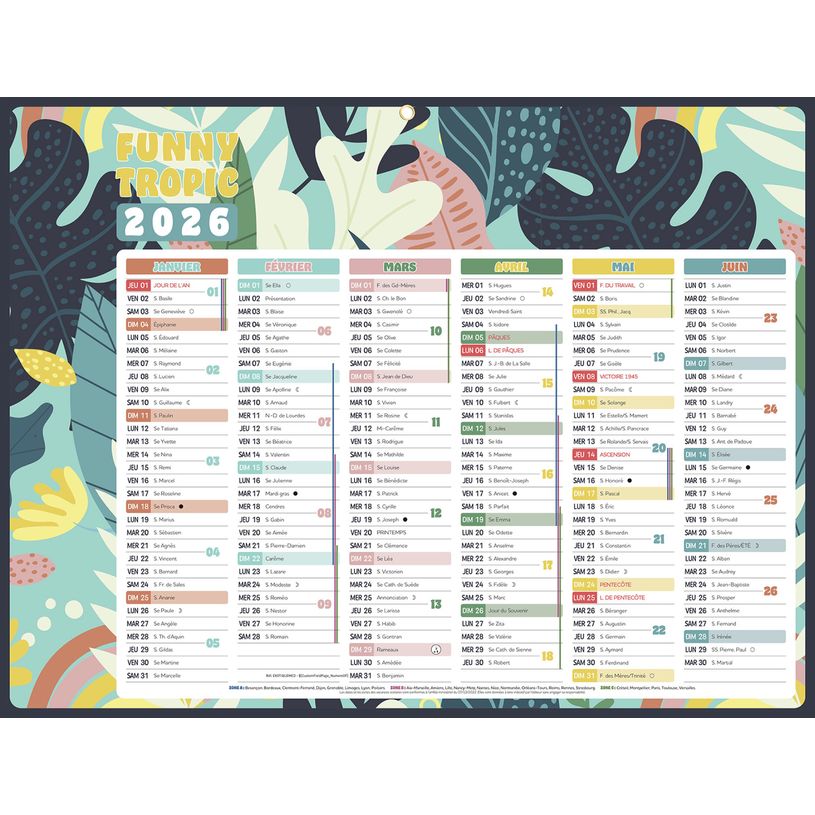 3592930026733-Calendrier bancaire illustré année civile BOUCHUT "Exotique Medium" 32 x 42 cm Pefc 70 %--0