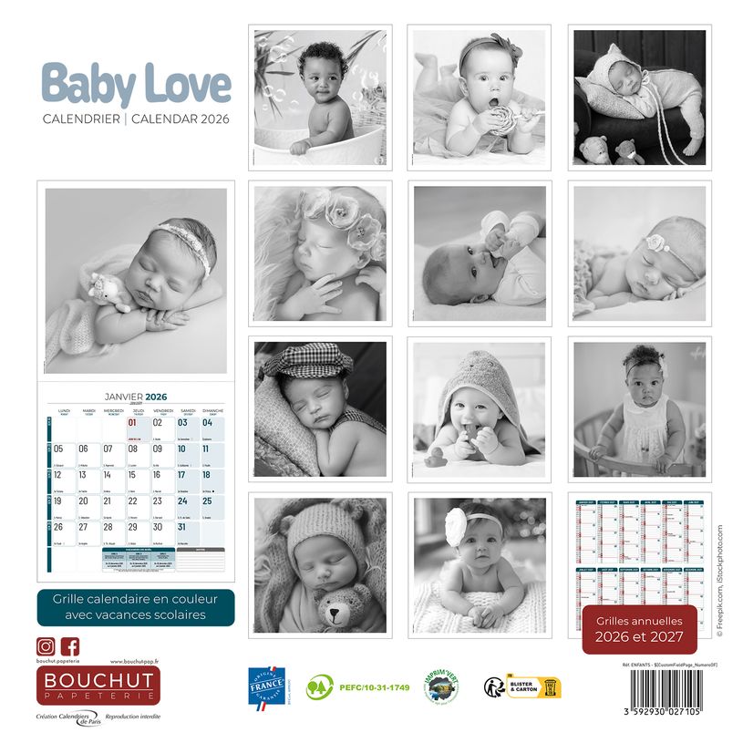 3592930027105-Calendrier illustré BOUCHUT 30 x 30 cm BABY LOVE Pefc 70 %--2