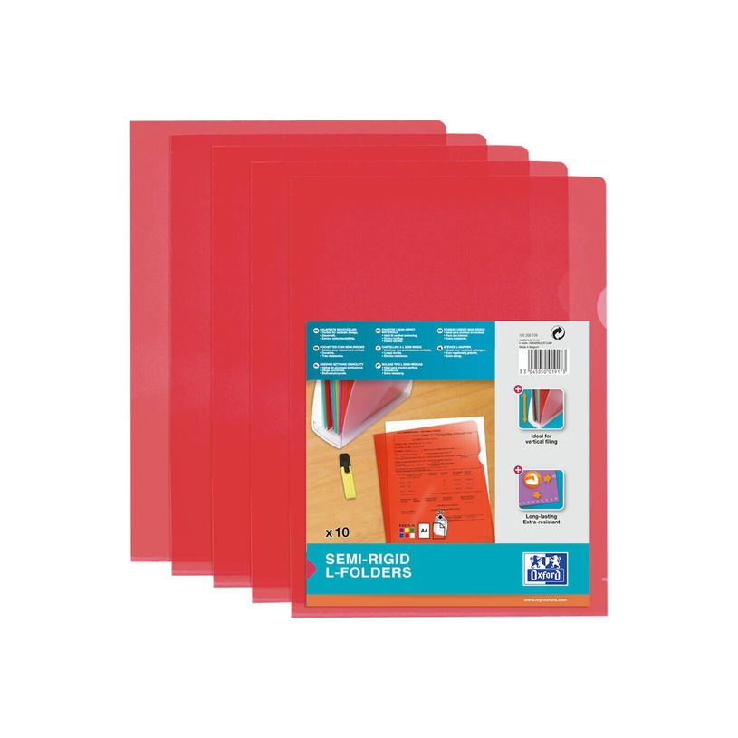 3045050019173-M STAR - 10 Pochettes coin -  A4 - pour 25 feuilles - 15/100 - rouge-P_78071513_2-1