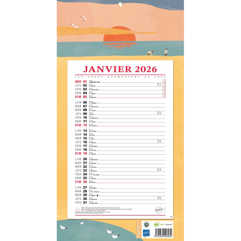 3592930026962-Calendrier bloc mensuel à feuillets année civile BOUCHUT "409 Ambiance" 19 x 36 cm Pefc 70 %--0