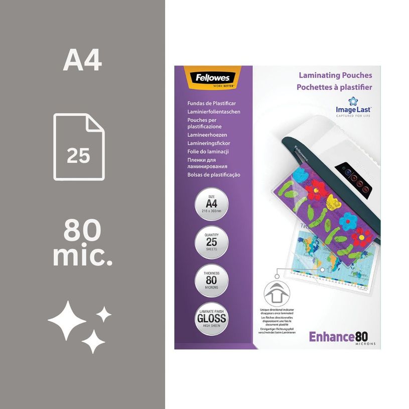 077511539626-Fellowes - 25 pochettes de plastification A4 (216 x 303 mm) - 80 microns - brillantes --1
